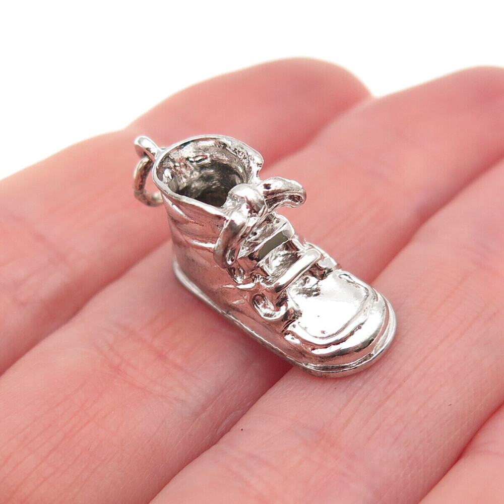 Wells 925 Sterling Silver Vintage Baby Boy Shoe 3D Mini Charm Pendant